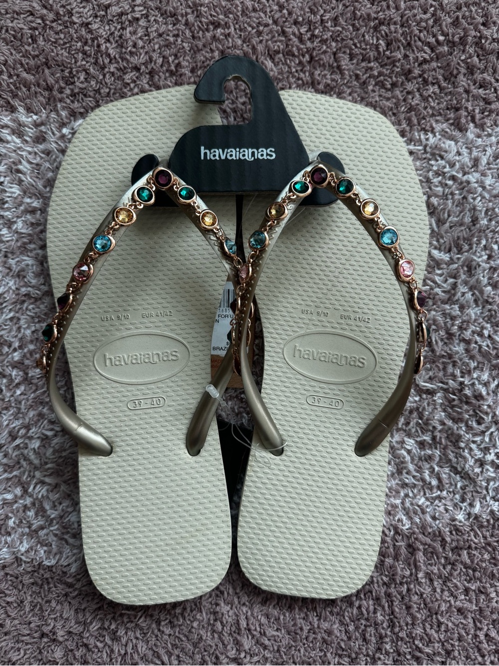 Havaianas Beige Flip Flops with Multicolor Gem-Embellished Straps
